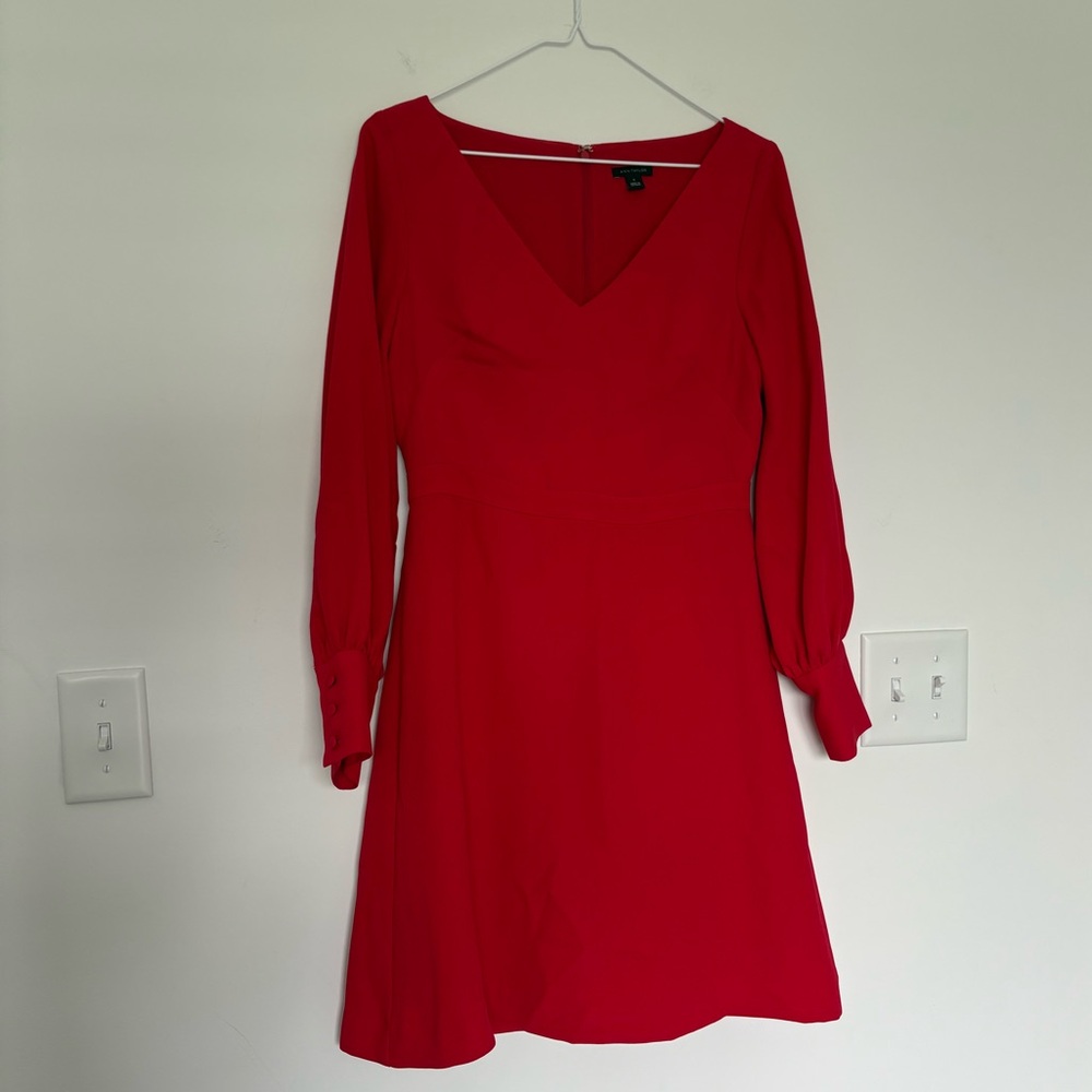 Ann Taylor Red Long Sleeve Dress